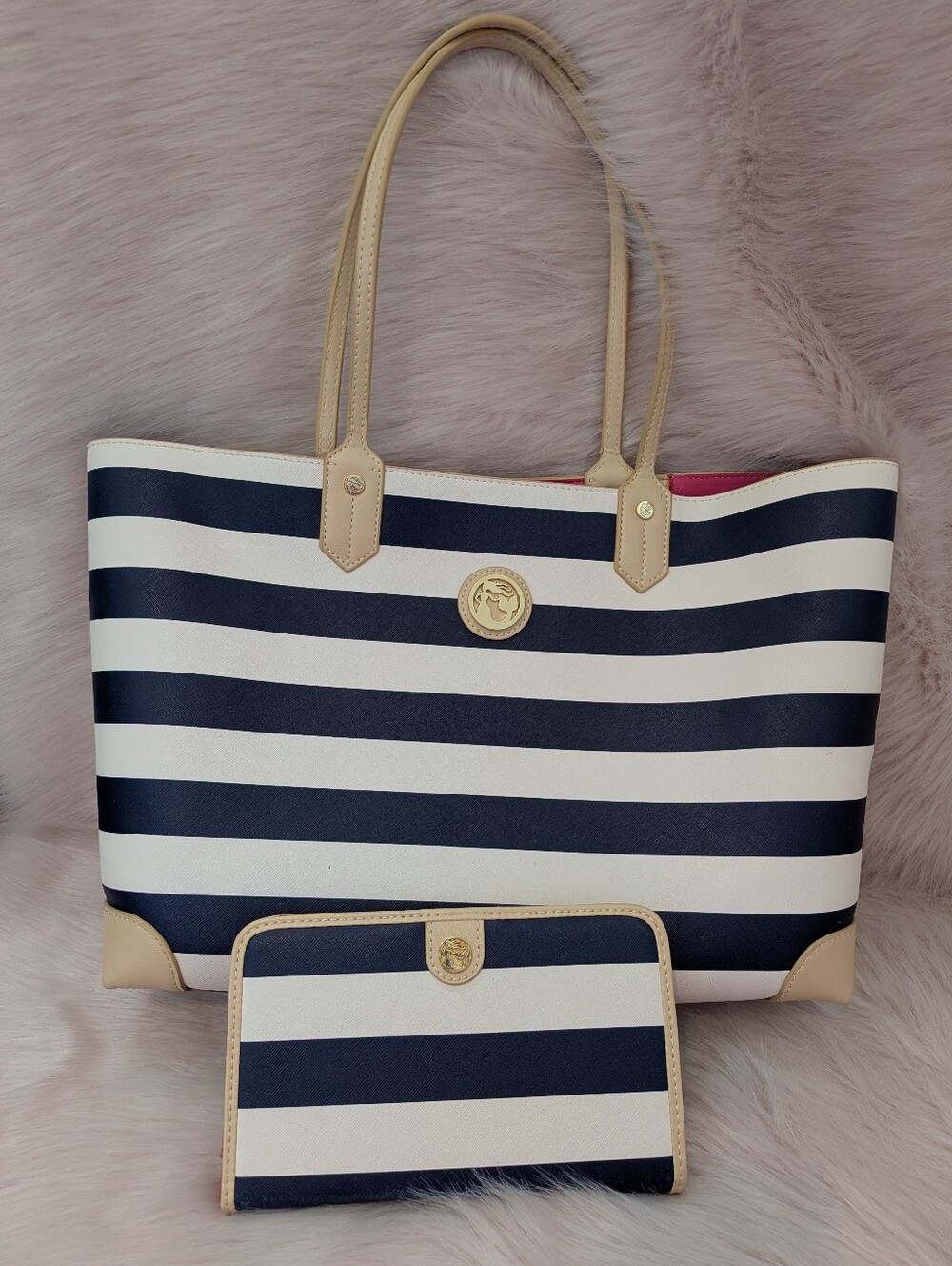Spartina 449 Nautical Stripe Tote Bag with Matching Wallet - Navy & White